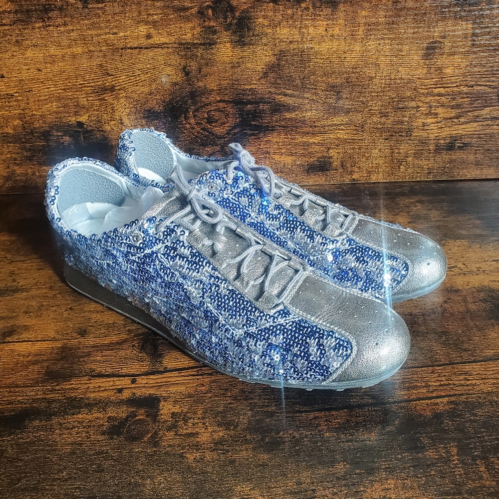Womens Blue silver Sequin Stuart Weitzman shoes/sneakers. Size 8.5